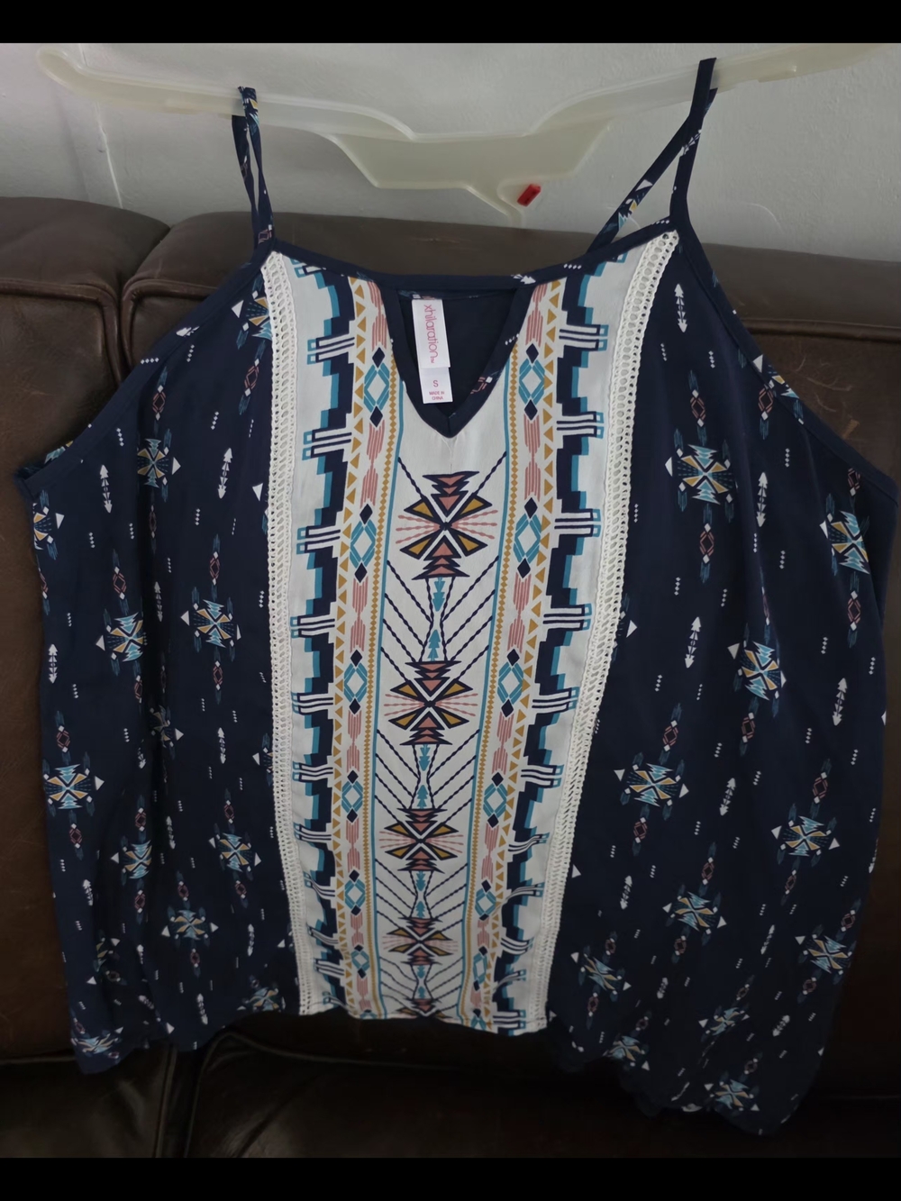 Navy Aztec-Print Spaghetti Strap Tank Top - Women